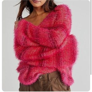 Free People Gelato Pink Oversized Boho Eyelash Sweater Medium